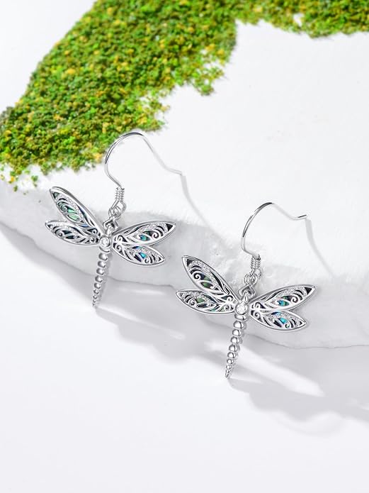 Midari Hummingbird/Butterfly/Lotus Earrings for Women 925 Sterling Silver Abalone Shell Animal Earrings Dangle for Women Abalon Moonstone Jewelry Gifts for Women Mom