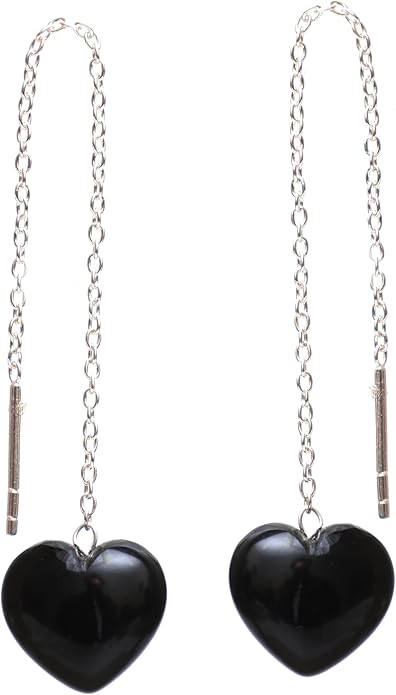 Gemstone Heart Shaped Threader Earrings in 925 Sterling Silver, Pull Through Adjustable, Versatile & Trendy, Perfect Valentine's Gift for Women, Choice of Gemstone Available