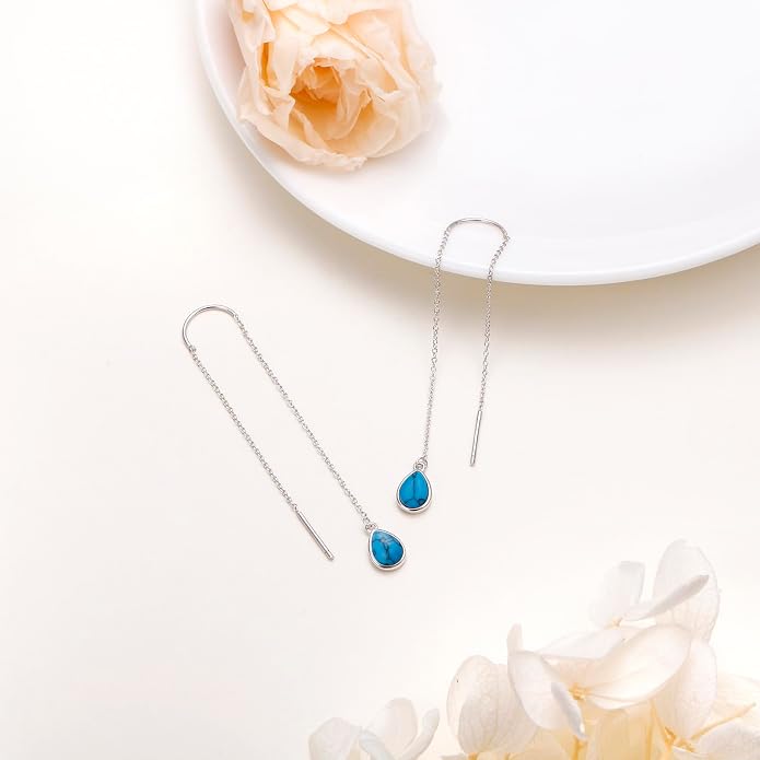 Teardrop Earrings Threader Earrings 925 Sterling Silver Droplet Jewelry Drop Dangle Long Charm Earrings for Women Girls Birthday Gifts