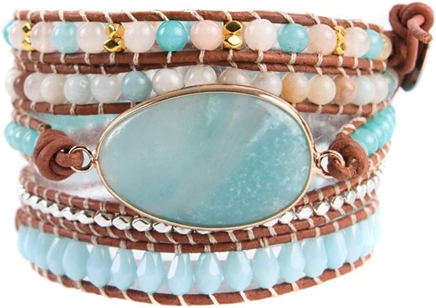 YGLINE Boho Handmade Wrap Leather Tube Crystal Stone Bracelet for Women
