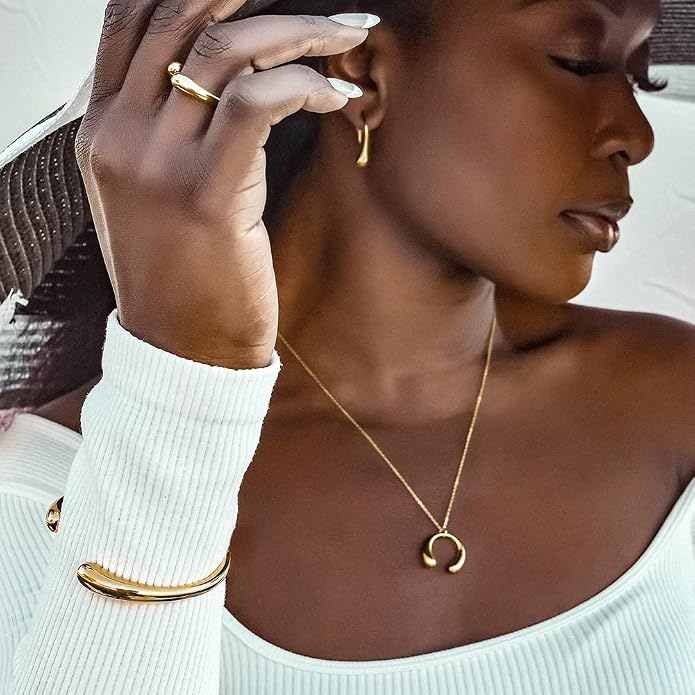 CIUNOFOR 14K Gold Plated Ring for Women Non Tarnish, Chunky Statement Stackable Rings, Bold Crossover Domed Band, Fit Size 6 to 10