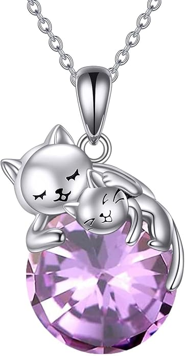 Cat Necklace Sterling Silver Cat Zircon Pendant Gothic Jewelry for Women Animal Lovers Gifts