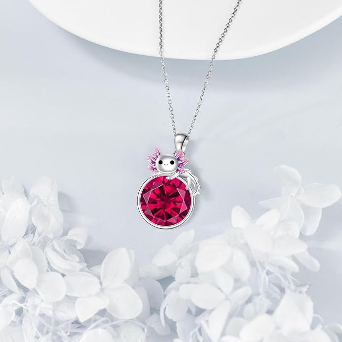 Birthstone Axolotl Necklace Sterling Silver Axolotl Pendant Cubic Zirconia Jewelry Birthday Gifts for Women Men