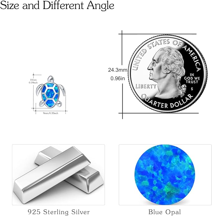 Sea Turtle Earrings,Sterling Silver Hawaiian Beach Themed Stud Earrings Tortoise Animals Drop Dangle Blue Opal Ocean Tarnish Resistant Jewelry Gifts for Women Girlfriend Mom Mother Sister