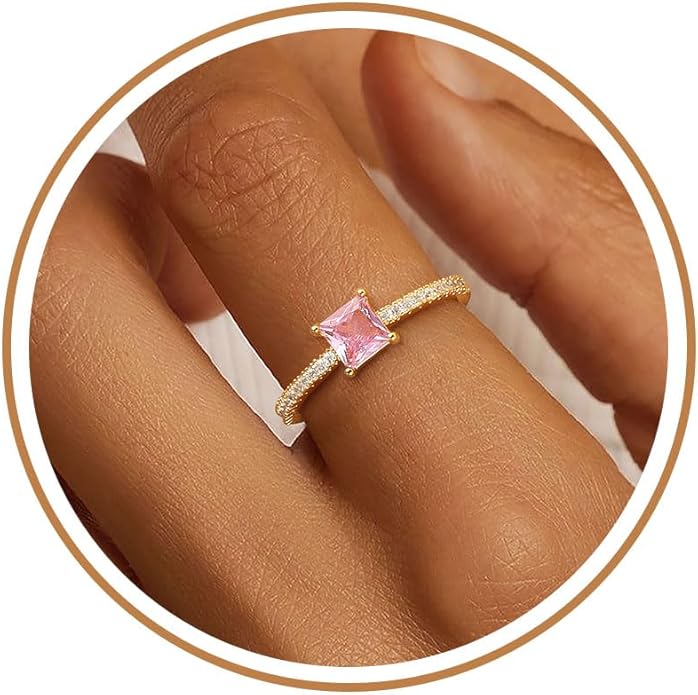 Birthstone Gold Rings for Women Non Tarnish 14K Gold Plated Stackable Cubic Zirconia Thumb Rings Dainty Cute Emerald Eternity Band Pinky Ring Engagement Wedding Promise Rings Jewelry Gifts