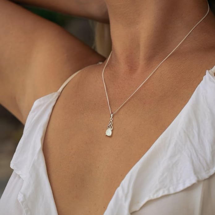 STARCHENIE Teardrop Necklace for Women 925 Sterling Silver Irish Celtic Knot Pendant Birthstone Jewelry