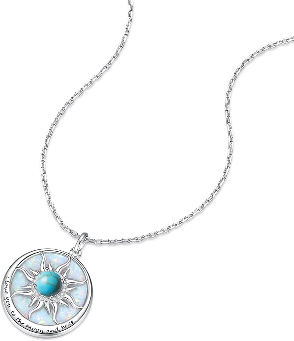 FANCIME Sunflower Necklace with Engraved Messgae 925 Sterling Silver Opal Gemstone Pendant Fine Jewelry Anniversary Birthday Gifts for Women Mom Wife Her, Chain Length 16+2 Inch