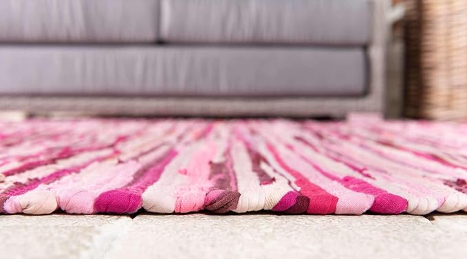 Unique Loom Chindi Cotton Collection Hand Woven Natural Fibers Area Rug_CCH002, 2 ft 7 in x 9 ft 10 in, Pink/Ivory