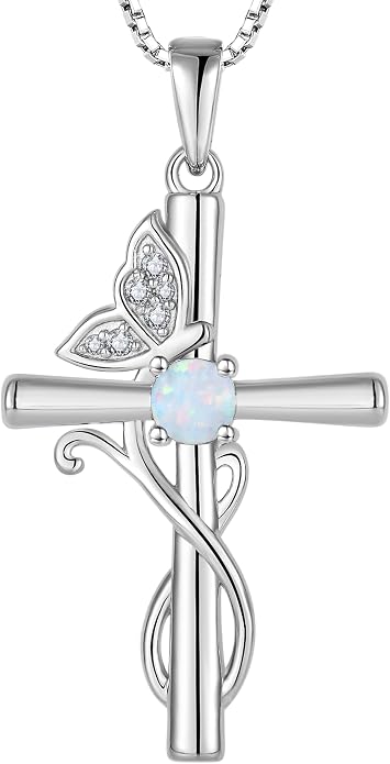 STARCHENIE Butterfly Cross Necklace 925 Sterling Silver Crucifix Pendant Birthstone Jewelry for Women