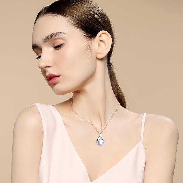 Cremation Jewelry 925 Sterling Silver Teardrop Urn Necklace for Ashes Heart Shape Memorial Keepsake Pendant for Human Ashes for Women Gift