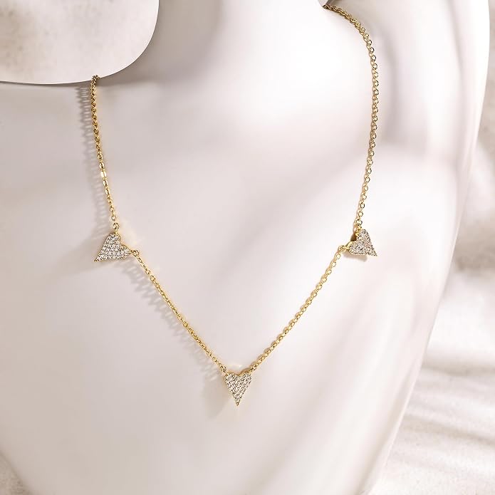 Tewiky Cute Heart Necklace Tiny 14k Gold Heart Pendant Choker Necklaces Small Gold Love Open Heart Chain Necklace for Women Dainty Gold Necklace Gifts for Her