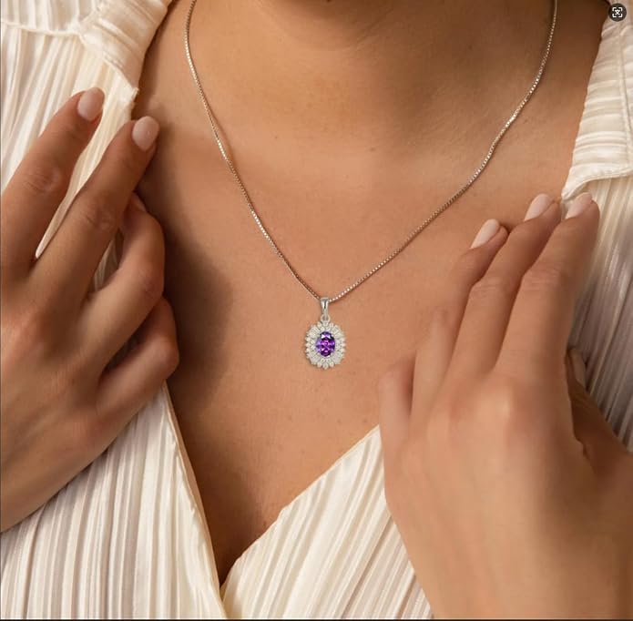 Birthstone Necklace 925 Sterling Silver Oval 5A Cubic Zirconia Pendant Necklace Jewelry Birthday Gifts for Women