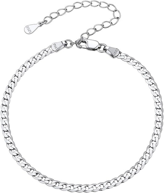 PROSILVER 925 Sterling Silver Ankle Bracelets For Women, Stylish Chain Anklets, Summer Beach Jewelry, 8.6-10.6 Inch Adjustable, Come with Box