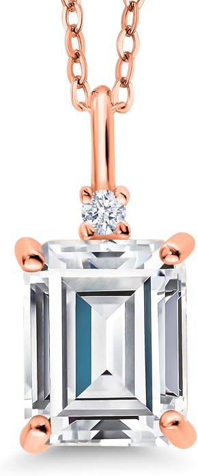 Gem Stone King 925 Sterling Silver Gemstone Birthstone Pendant Necklace for Women | Emerald Cut 10X8MM and Round 2MM | With 18 Inch Chain | Fine Jewelry for Her Mom Wife