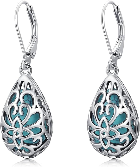 BDL Genuine Turquoise Jewelry for Women, Sterling Silver Earrings and Necklaces for Women, Leverback Dangle Drop Earrings Jewelry