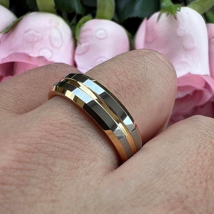 TUTISS 6mm 8mm Silver/Black/Blue/Gunmetal/Gold/Rose Gold Tungsten Rings for Men Women Fashion Engagement Wedding Bands Matte Finish Beveled Edges Comfort Fit