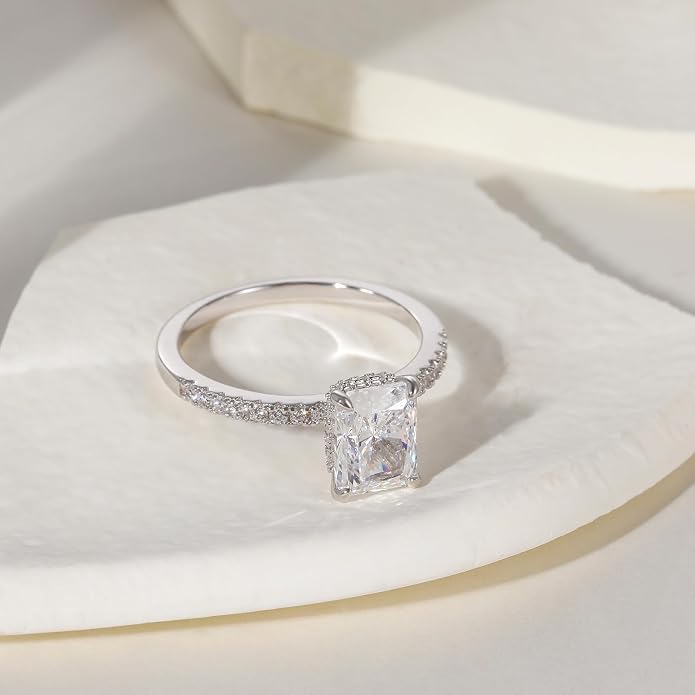 EAMTI 1/2/3/4CT 925 Sterling Silver Engagement Rings Radiant Cut Solitaire Cubic Zirconia CZ Wedding Promise Rings for Her Wedding Bands for Women Size 3-11