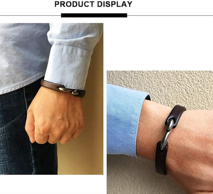 Mens Genuine Leather Bracelet - Handmade Adjustable Leather Cuff Bracelet punk Style leather wrap Wristband for Men
