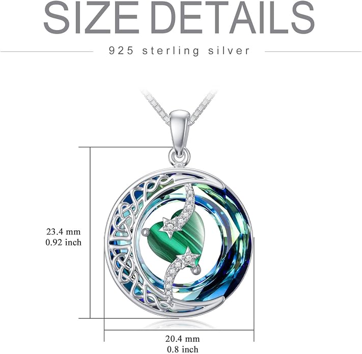 TOUPOP Birthstone Necklace 925 Sterling Silver Moon and Star Pendant Celtic Moon Jewelry with Blue Crystal Anniversary Birthday Gifts for Women Mom Wife Her