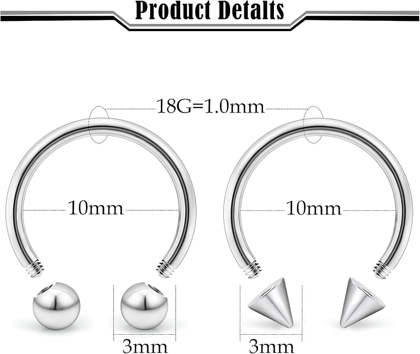 20G-00G Septum Rings horseshoes Nose Rings Hoops 316L Surgical Steel Snake Bites Lip Nipple Ring Cartilage Tragus Helix Rook Conch Daith Earrings Pa Piercing Jewelry for Women Men