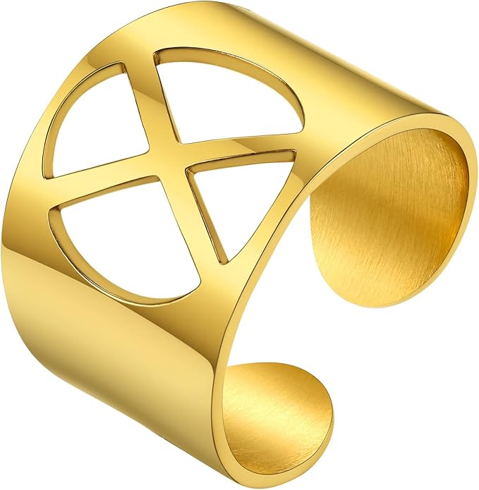 KeyStyle Bold Initial Letter Rings Adjustable, GoldChic Jewelry Women Gold Statement Ring Personalized Engraved Women’s Open Signet Ring for Party (Gold, White Gold, Black)