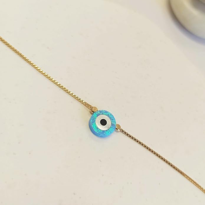 Minimalist Evil Eye Charm Bracelet – Handmade Delicate Good Luck Jewelry for Women – Adjustable 6.5” + 1” Extender