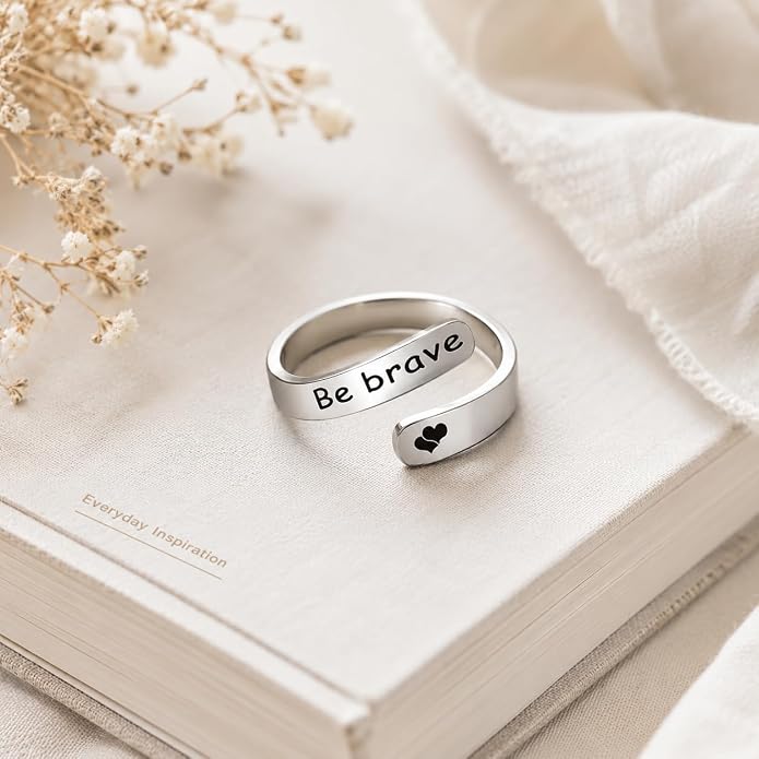 Uloveido Adjustable Inspirational Flying Dandelion Double Stainless Steel Freedom Ring Bands Cool Stacking Gift for Women, Engraving Rings Motivational Gift Y2004