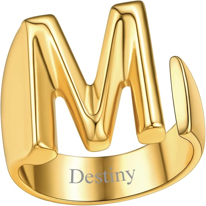 FindChic Customizable Initial Ring Statement 18K Gold Plated Fashion Cuff Rings for Women Alphabet Letter A to Z Resizable Knuckle Ring (with Gift Box)