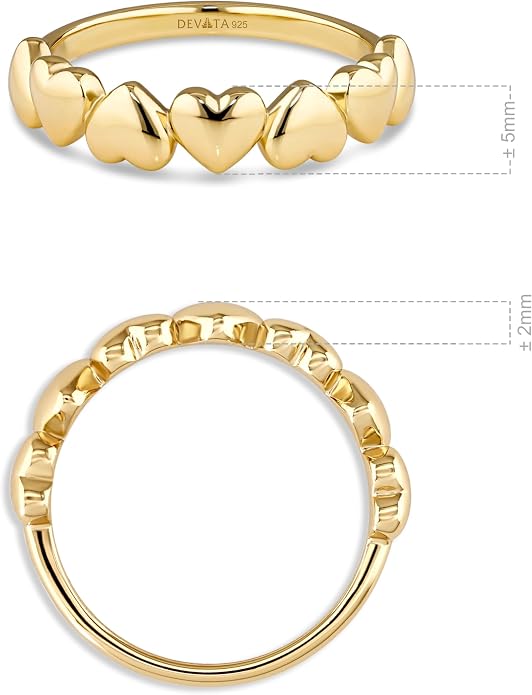 DEVATA Gold or Rhodium Plated Sterling Silver 925 – Eternity, Band Ring for Women – Heart, Knot, Clover, Infinity, Mariner, Cable, Curb, Cuban, Figaro, Daisy, Rope, Ribbed, Dome