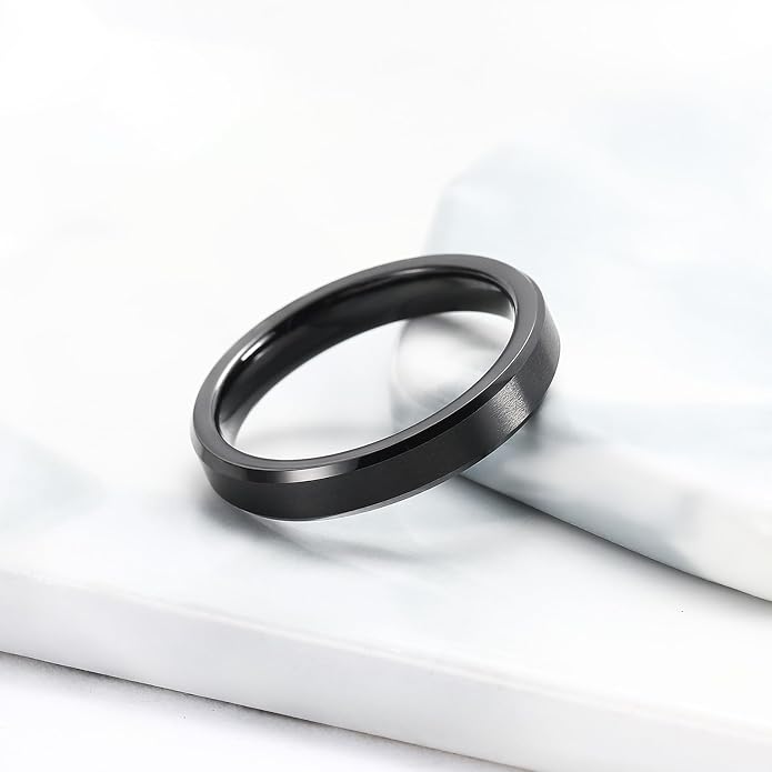 King Will Tungsten Men's Wedding Ring - Available in 6mm to 10mm, Black/Silver, Matte Finish, Beveled Polished Edge, Comfort Fit