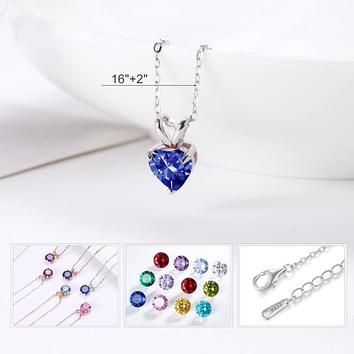 SMILEST Dainty Heart Birthstone Necklace for Women, 925 Sterling Silver Necklace Sparkling Heart Pendant, Anniversary Birthday Gifts for Women Mom Wife Daughter Girlfriend Grandma