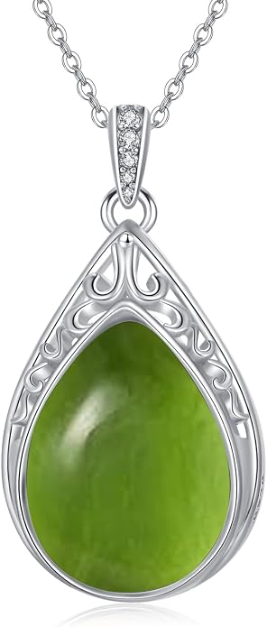 HPQQ Teardrop Necklace 925 Sterling Silver Filigree Gemstone Pendant Necklace Fine Jewelry Birthday Mother's Day Gifts for Women Her Mom