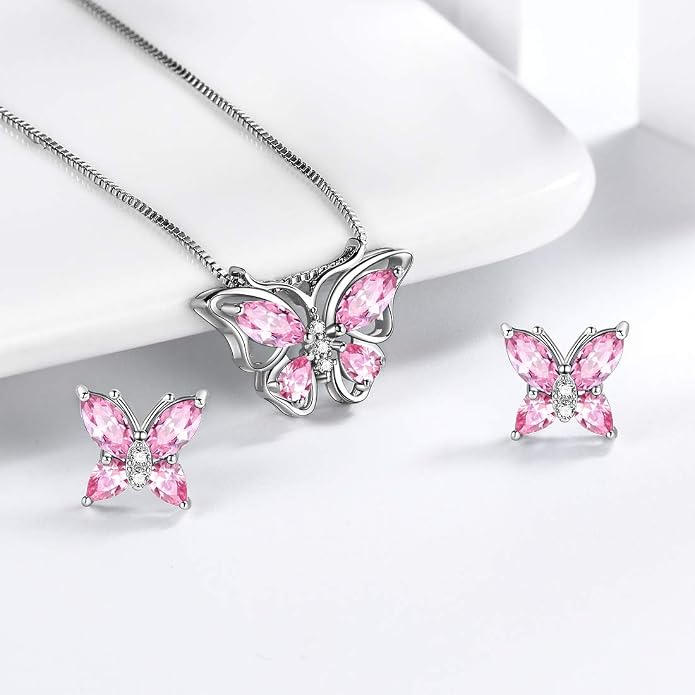 Aurora Tears Butterfly Jewelry,Women 925 Sterling Silver Butterflies Birthstone Pendant Necklace/Earrings/Rings Wedding Gift