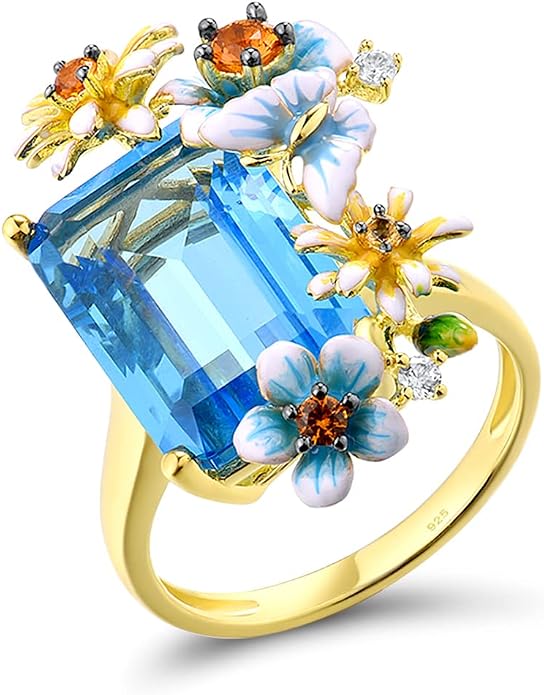 Santuzza 925 Sterling Silver Enamel Flower Ring for Women
