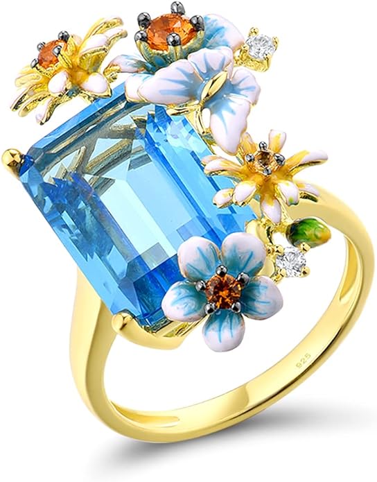 Santuzza 925 Sterling Silver Enamel Flower Ring for Women