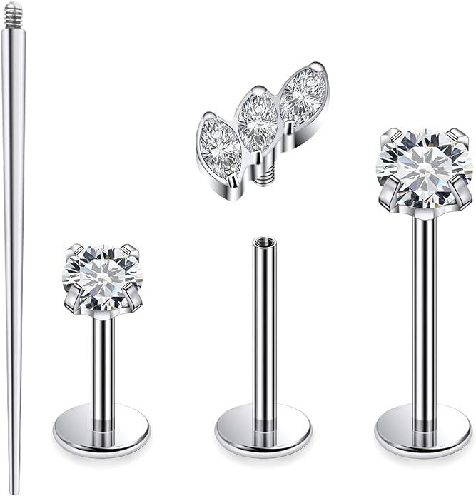 20G 18G 16G Astm F136 Titanium Internal Thread Flat Back Earrings Nose Studs Tragus Forward Helix Conch Cartilage Lobe Earring Stud Medusa Labret Monroe Lip Ring Piercing Jewelry For Women Men