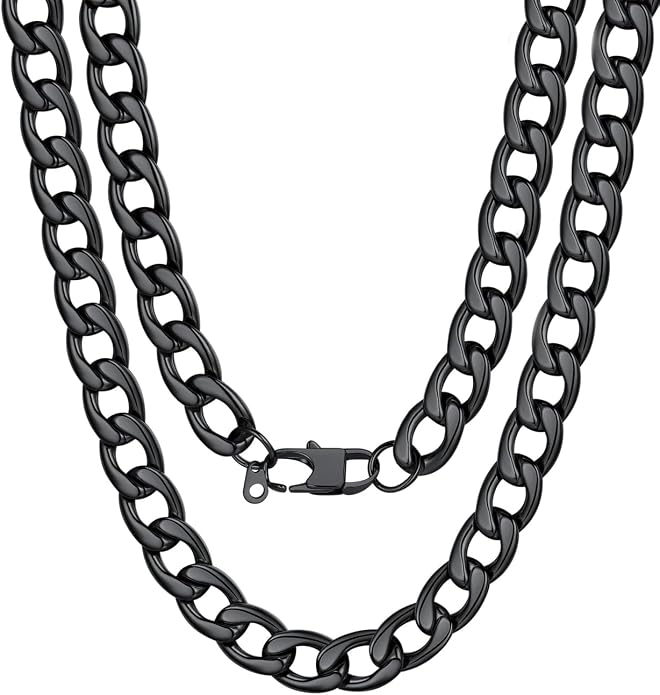U7 Cuban Link Chain for Men Women Stainless Steel Curb Necklace, 7/9/12/15 MM Chunky Chain Silver/Gold/Black Mens Hip Hop Jewelry 18''-30''