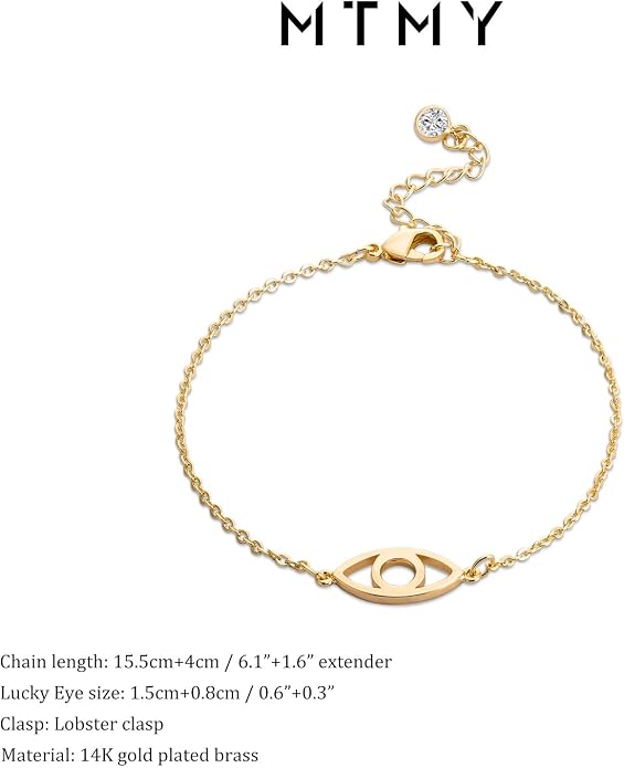 MTMY Evil Eye Bracelet for Women 14K Gold Plated Dainty Bracelets with Crystcal Adjustable Chain Cute Eye Bracelet Gold Jewelry for Her