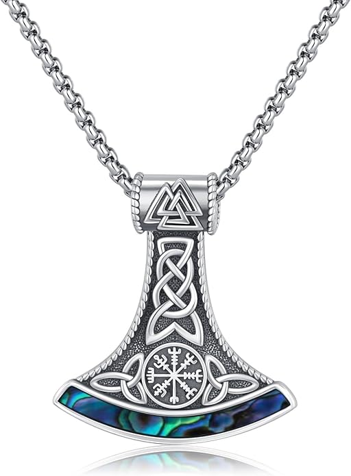 Viking Thor Hammer Necklace 925 Sterling Silver Nordic Mythology Pendant with Abalone Shell for Men Women Viking Enthusiasts Gift Daily Wear & Special Occasions