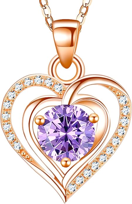 RIVIKO Heart Birthstone Pendant Necklace for Women 925 Sterling Silver Zirconia Necklaces Valentine's Day Anniversary Birthday Mothers Day Jewelry Gifts For Her Mother Wife