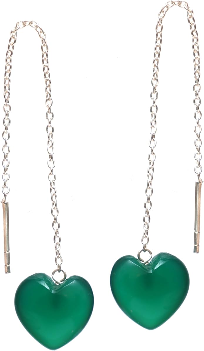 Gemstone Heart Shaped Threader Earrings in 925 Sterling Silver, Pull Through Adjustable, Versatile & Trendy, Perfect Valentine's Gift for Women, Choice of Gemstone Available