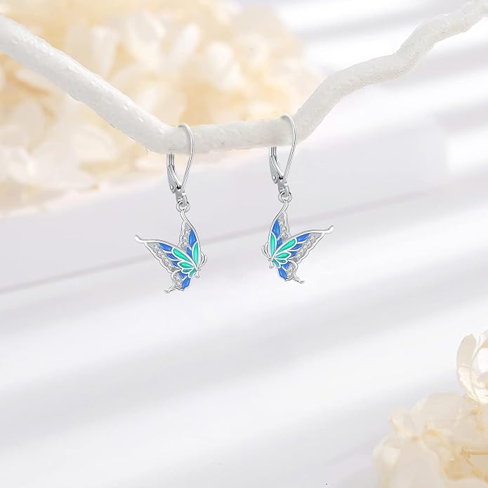 Black Cat/Turtle/Moonstone//Turquoise/Flower/Tree of Life Earrings Sterling Silver Cute Animal Leverback Dangle Earrings Jewelry Gifts