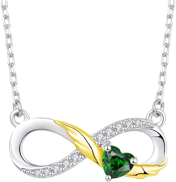 STARCHENIE Infinity Necklace 925 Sterling Silver Angel Wings Heart Birthstone Necklace for Women
