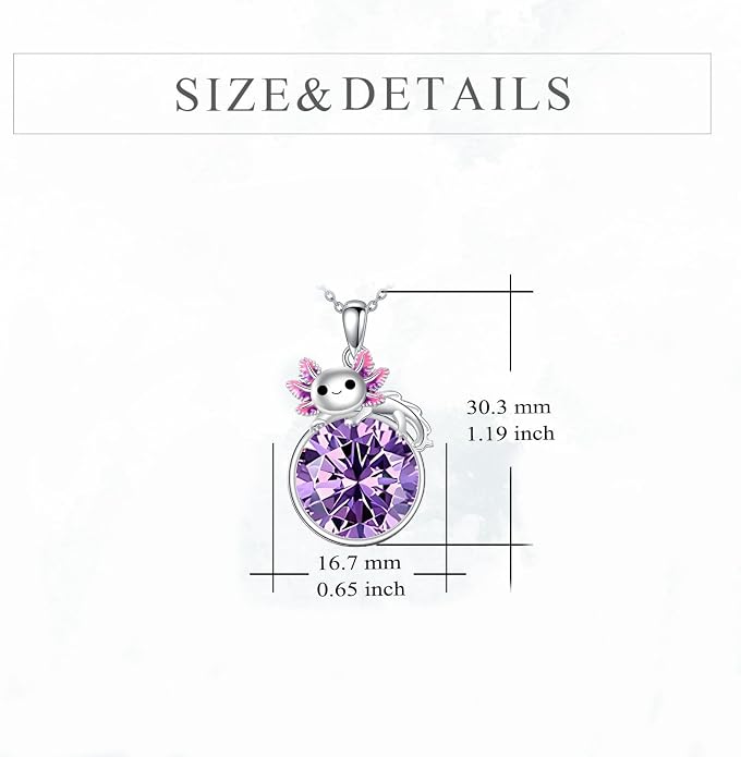 Birthstone Axolotl Necklace Sterling Silver Axolotl Pendant Cubic Zirconia Jewelry Birthday Gifts for Women Men