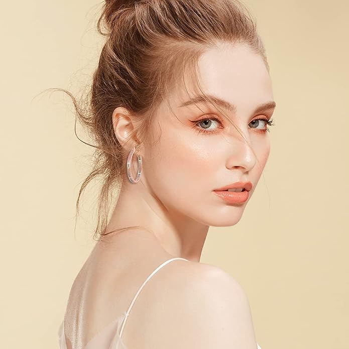 CiNily Opal Hoop Earrings,Women Jewelry Rhodium Plated/Rose Gold or Yellow Gold Plated Gemstone Big Hoop Earrings 32mm
