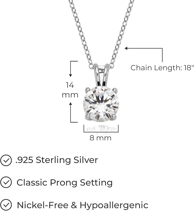 Amazon Essentials Sterling Silver Round Cut Birthstone Pendant Necklace 18"