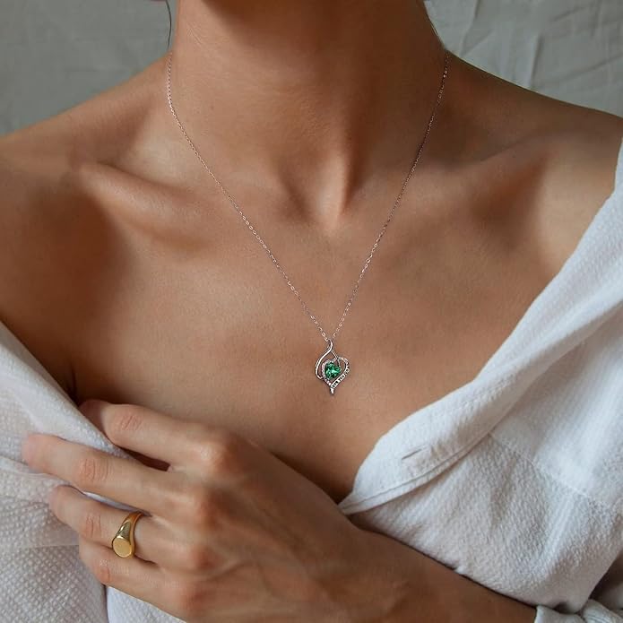 Nana Gifts Sterling Silver Heart Birthstone Necklaces, I Love You Nana Gifts for Mothers, Grandma