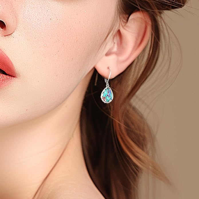 Dangle Earrings Sterling Silver Moonstone/Turquoise/CZ/Crystal Earrings for Women Tree of Life Animal Filigree Leverback Earrings Jewelry Gifts