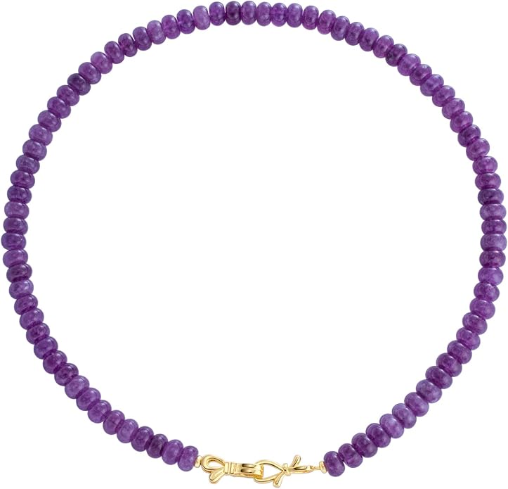 NLIEO Rainbow Colorful Gemstone Beaded Choker Necklace for Women 14K Gold Bow Birthstone Beads Chokers 18inches