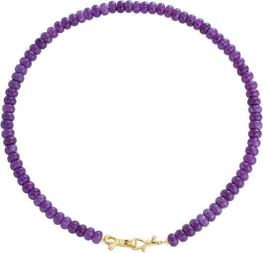 NLIEO Rainbow Colorful Gemstone Beaded Choker Necklace for Women 14K Gold Bow Birthstone Beads Chokers 18inches